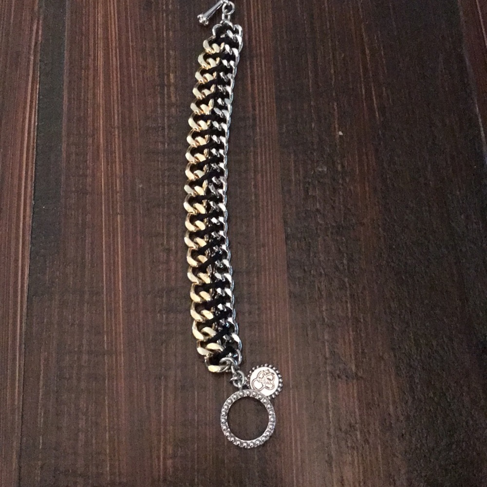 Jessica Simpson Mixed Metal Bracelet Small Faux Diamond On Emblem
